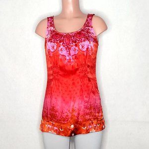 Cabi True Love Sleeveless Pleated Tunic Top #672 100% Silk Red Pink
